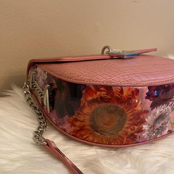 NWT Betsey Johnson Dark Blush Snake Embossed Floral Saddle Bag | Crossbody Bag - Picture 10 of 17